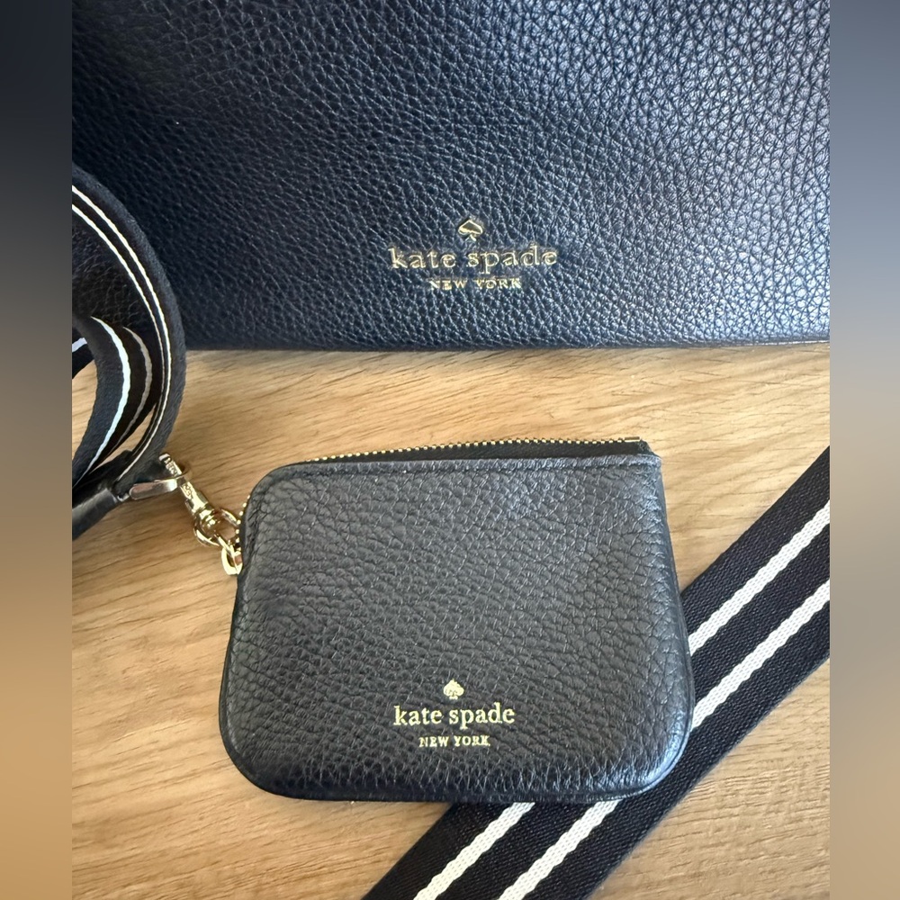 Kate Spade Black Pebbled Leather Crossbody Bag with Striped Strap and Coinpurse - Picture 7 of 7